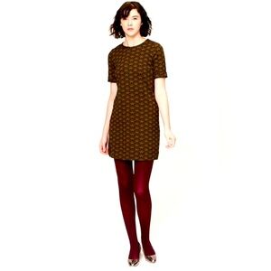 Ann Taylor LOFT Art Deco Mustard and Navy Patterned Sunburst Shift Dress